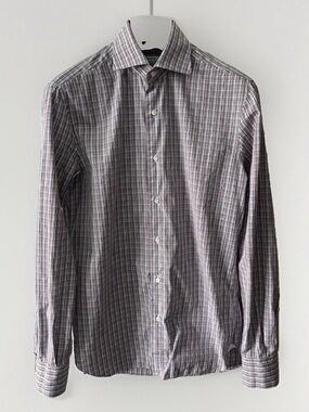 Mattabisch Napoli - Men's Brown Blue White Plaid Shirt (15.75, 40)